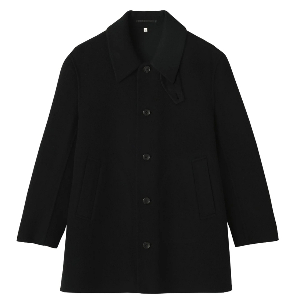 MUJI Labo Cashmere Mix Soutien Collar Coat,Color: Black, Size: L